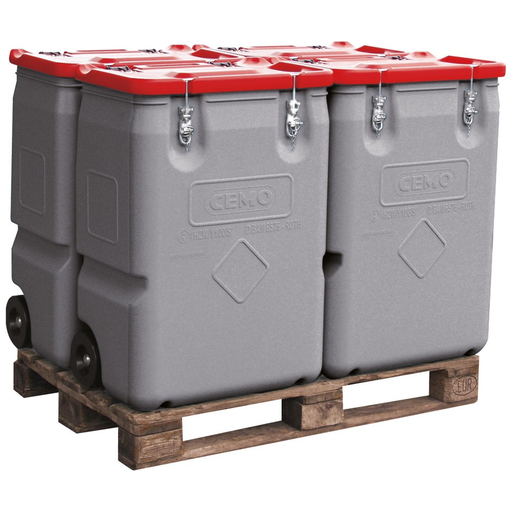 N° de l'image du produit 1 : Box mobile CEMO, homologation produits dangereux, 250 l, couvercle rouge