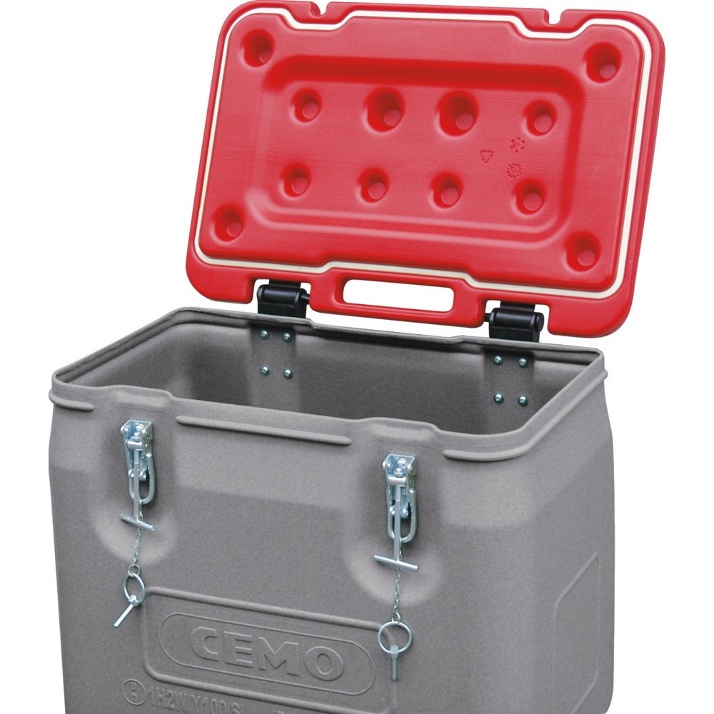 N° de l'image du produit 3 : Box mobile CEMO, homologation produits dangereux, 250 l, couvercle rouge