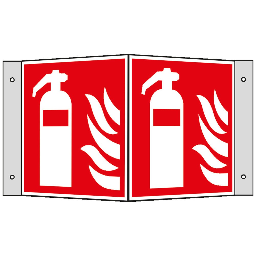 Product afbeelding: SafetyMarking® Brandblusser met vlammen, hoekbord, hxb 150 x 150 mm, aluminium HI