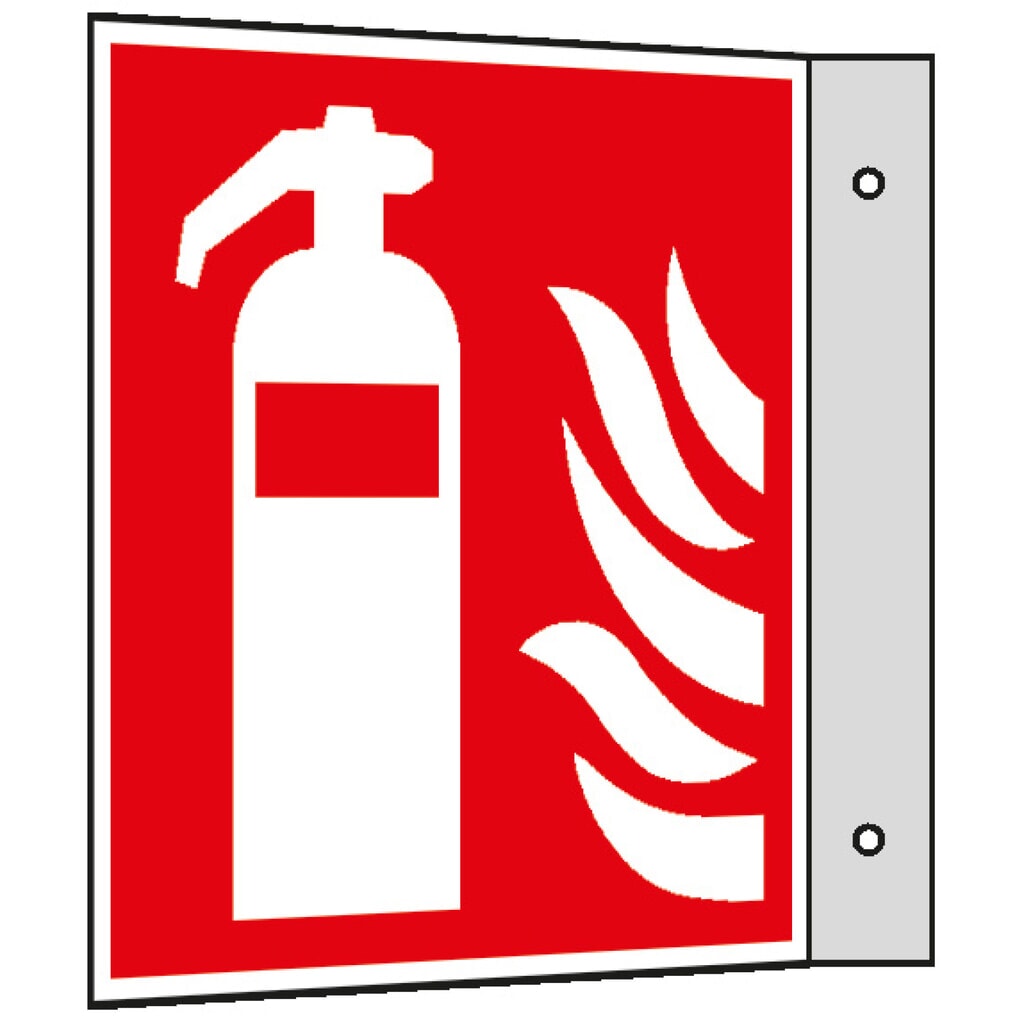 Brandschutzschild – Feuerlöscher mit Flammen, Fahne