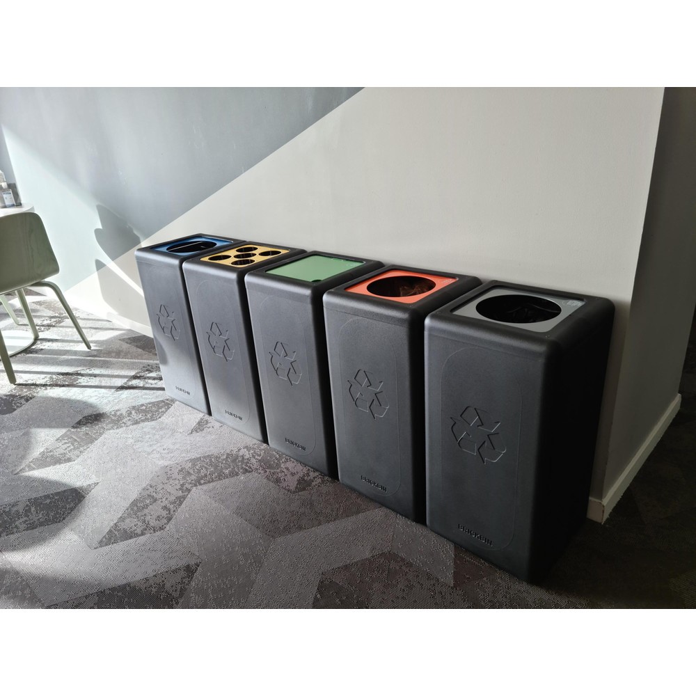 Produktabbildung Nr. 5: BRICKBIN Abfallbehälter mit Klappendeckel, aus recyceltem Kunststoff, 65 Liter, quadratisch, schwarz/grün