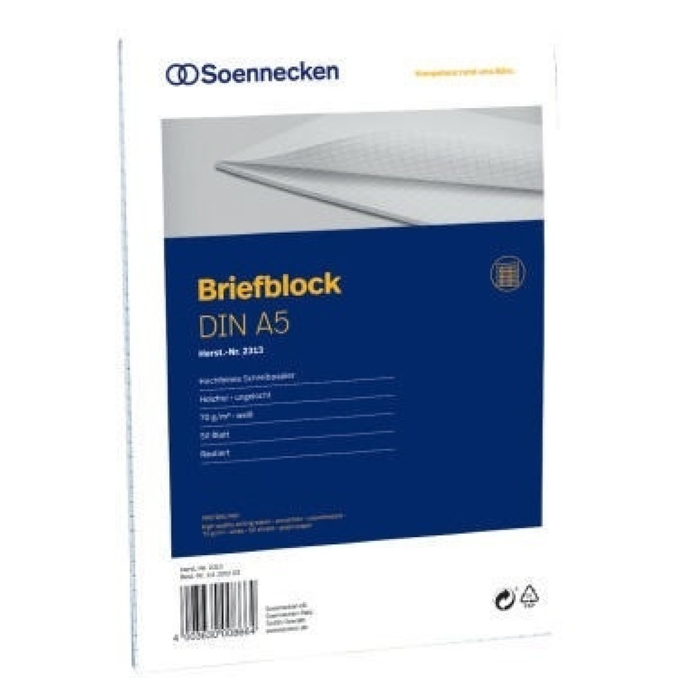 Produktabbildung Nr. 1: Soennecken Briefblock 2313 DIN A5 70g rautiert 50Blatt weiß