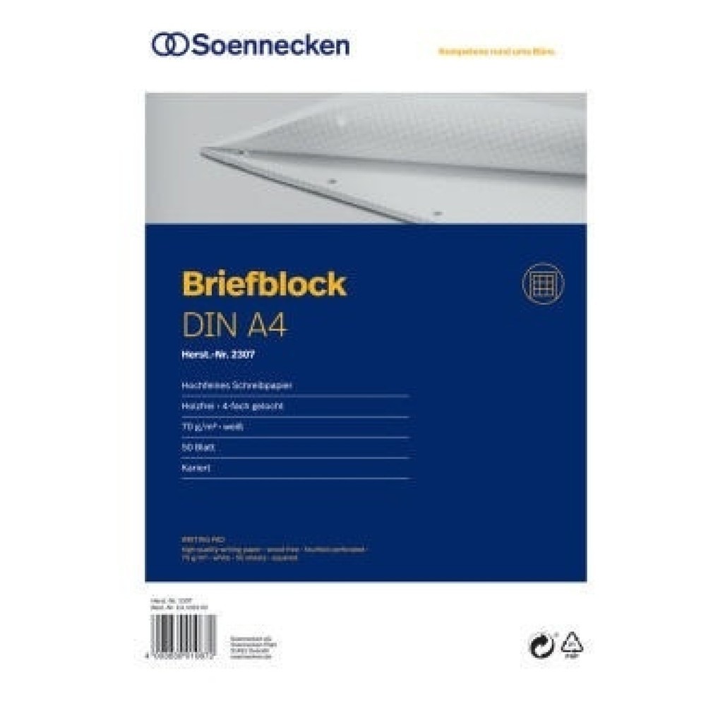 Produktabbildung: Soennecken Briefblock 2397 DIN A4 4fach gelocht kariert 100Blatt weiß