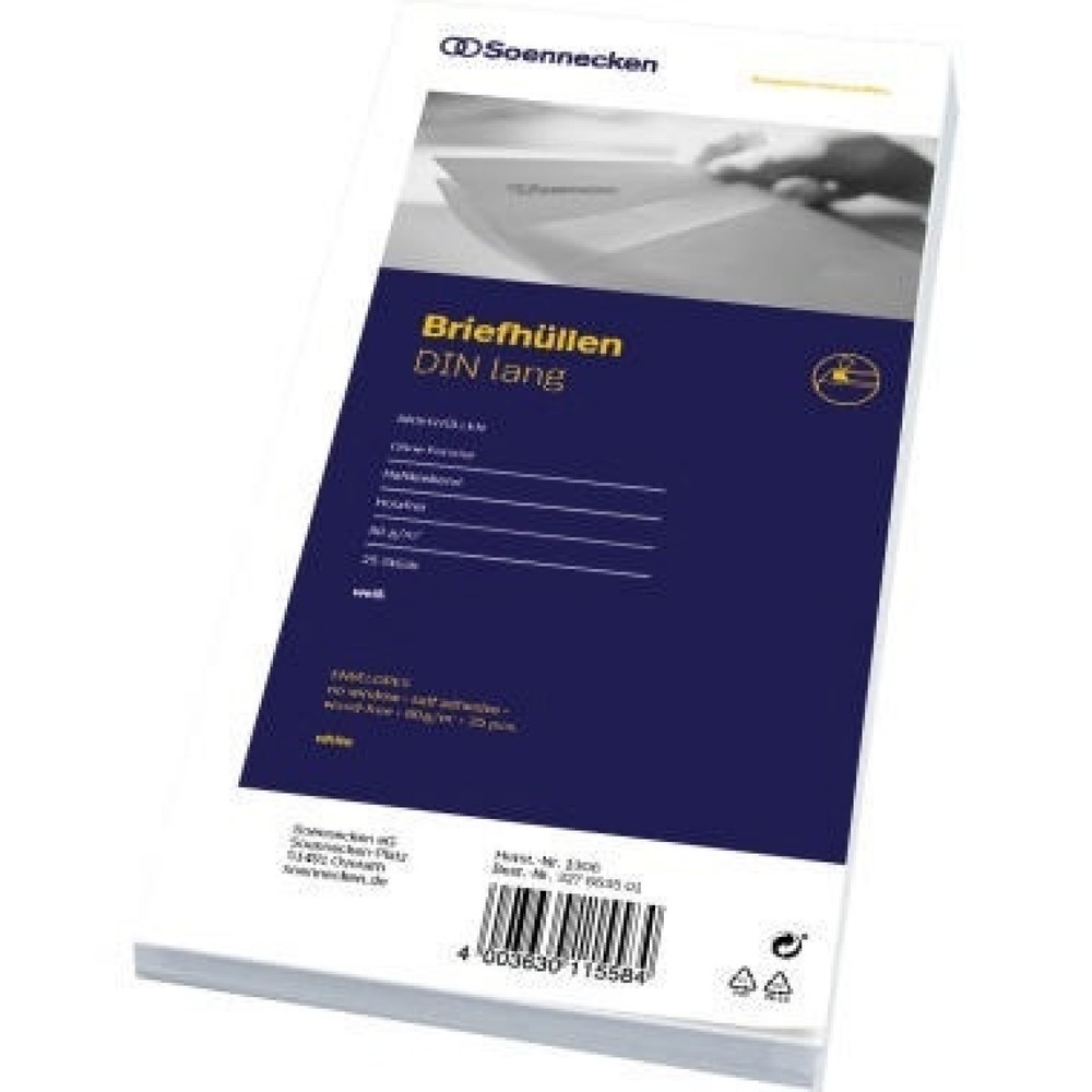 Produktabbildung: Soennecken Briefhülle 1306 DIN lang oF hk weiß 25 St./Pack.