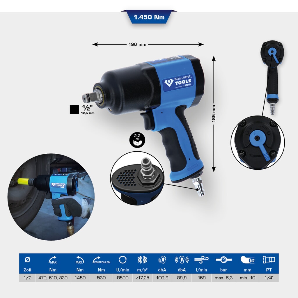 Produktabbildung Nr. 19: BRILLIANT TOOLS 1/2" Druckluft-Schlagschrauber, 1450 Nm