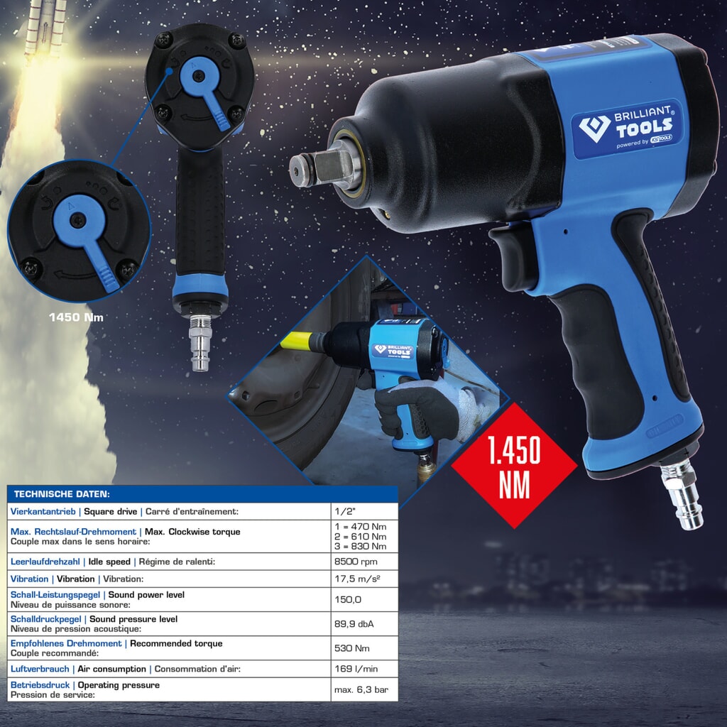 Produktabbildung Nr. 1: BRILLIANT TOOLS 1/2" Druckluft-Schlagschrauber, 1450 Nm