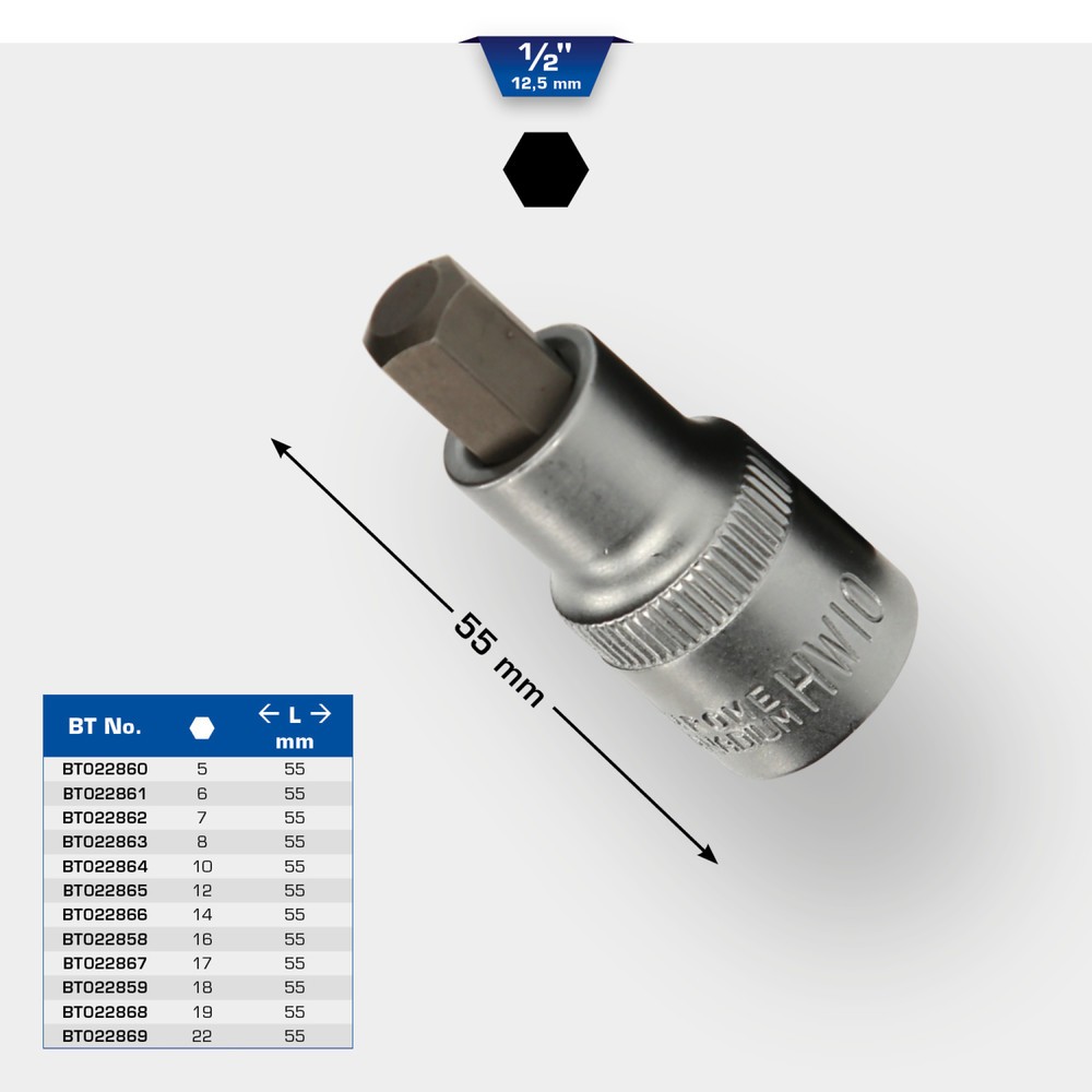 Produktabbildung Nr. 11: BRILLIANT TOOLS 1/2" Innensechskant Bit-Stecknuss, 55 mm lang, 5 mm