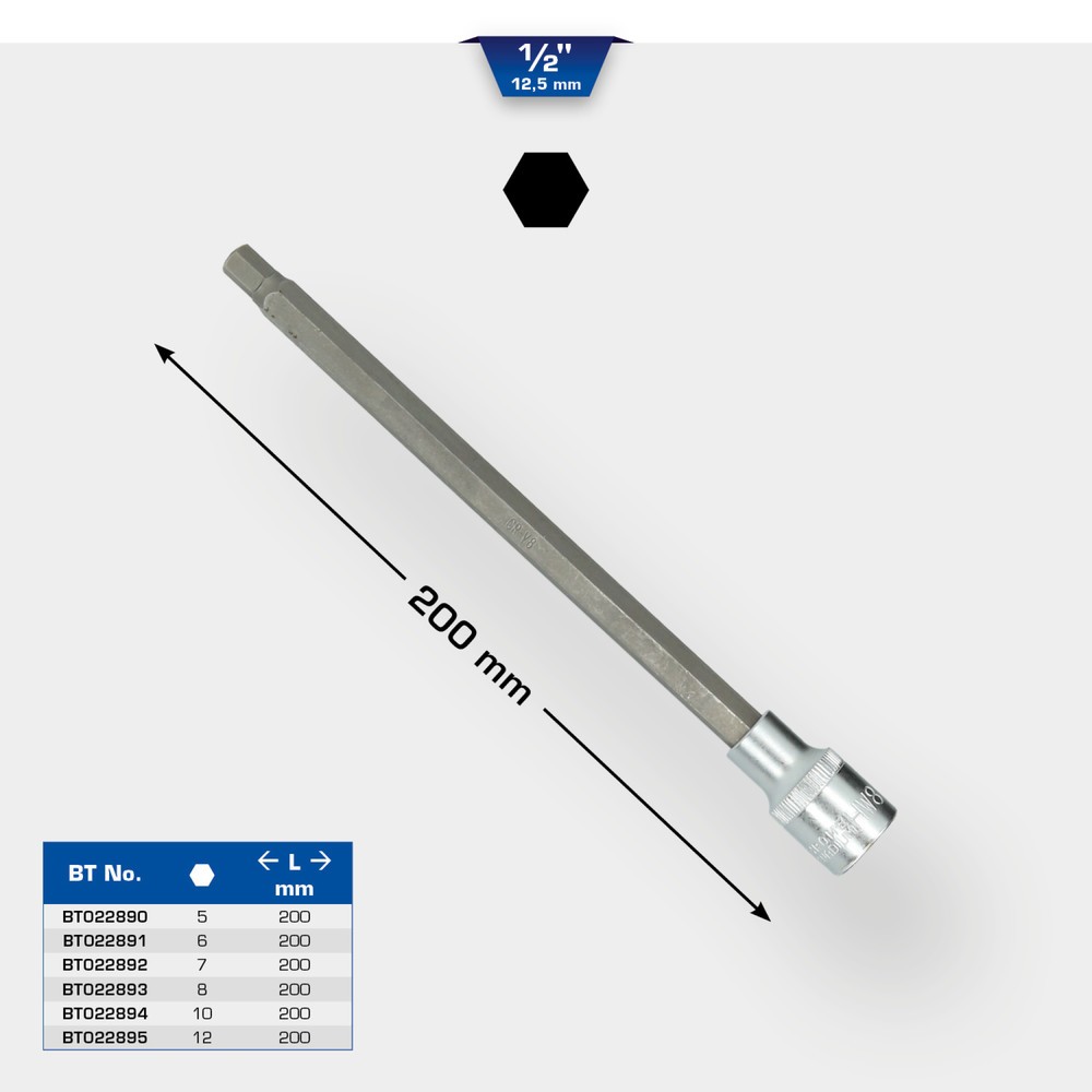 Produktabbildung Nr. 11: BRILLIANT TOOLS 1/2" Innensechskant Bit-Stecknuss, 200 mm lang, 5 mm
