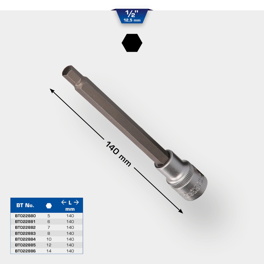 Produktabbildung Nr. 10: BRILLIANT TOOLS 1/2" Innensechskant Bit-Stecknuss, 140 mm lang, 12 mm