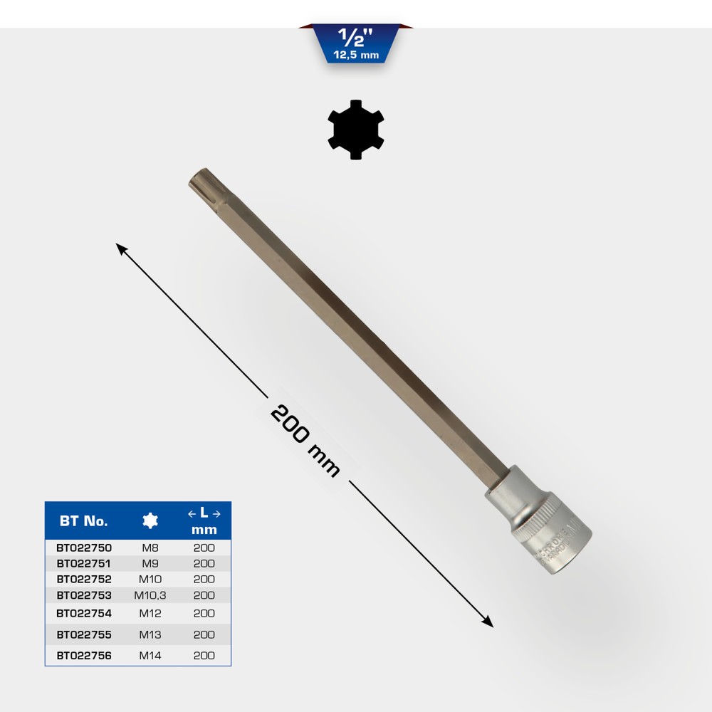 Produktabbildung Nr. 11: BRILLIANT TOOLS 1/2" RIBE-Bit-Stecknuss, 200 mm lang, M8