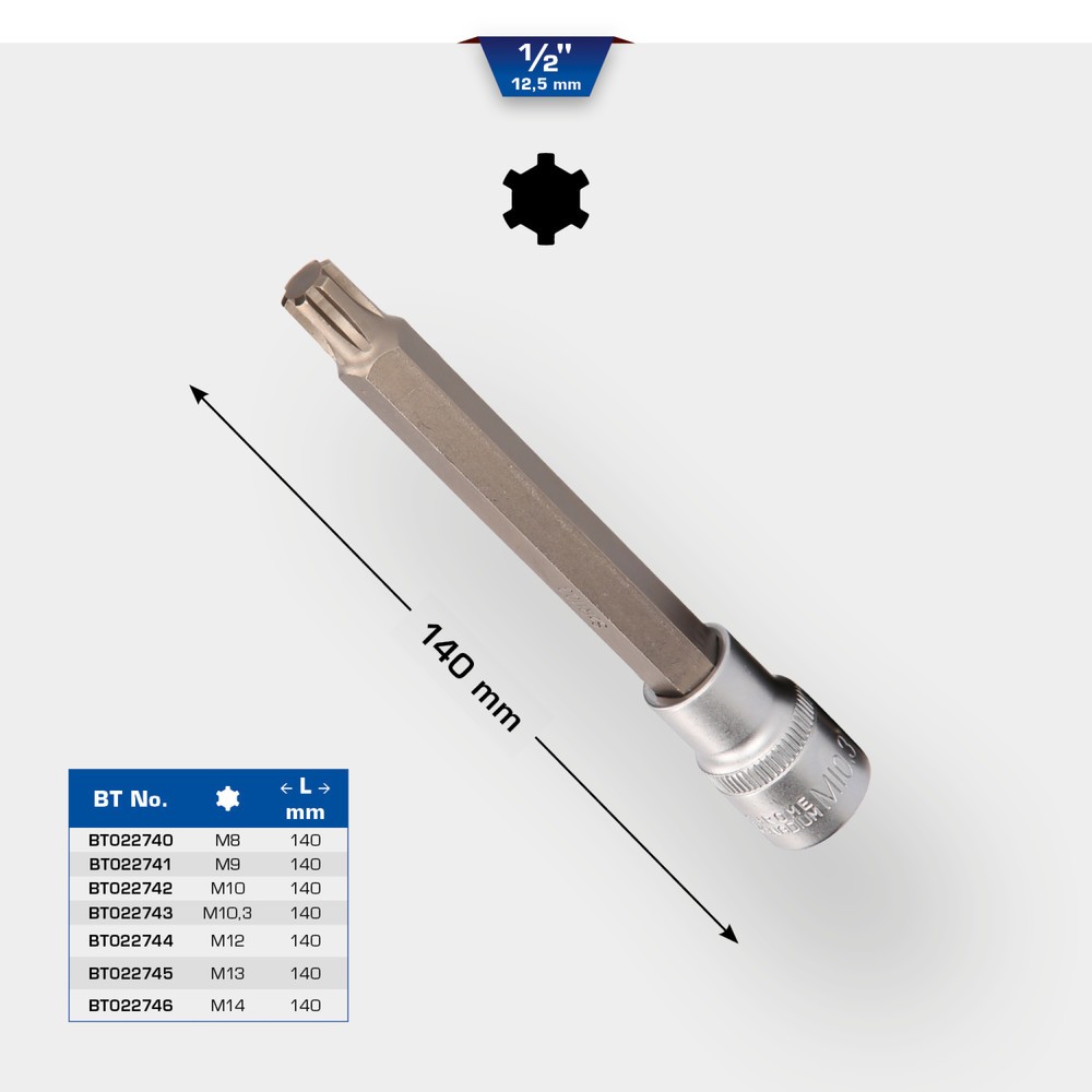 Produktabbildung Nr. 11: BRILLIANT TOOLS 1/2" RIBE-Bit-Stecknuss, 140 mm lang, M13
