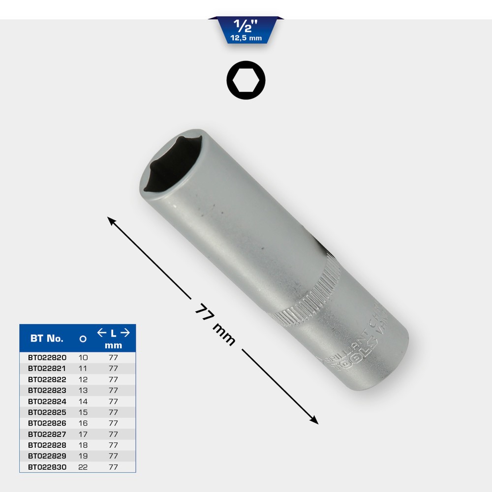 Produktabbildung Nr. 11: BRILLIANT TOOLS 1/2" Sechskant-Stecknuss, lange Ausführung, 10 mm