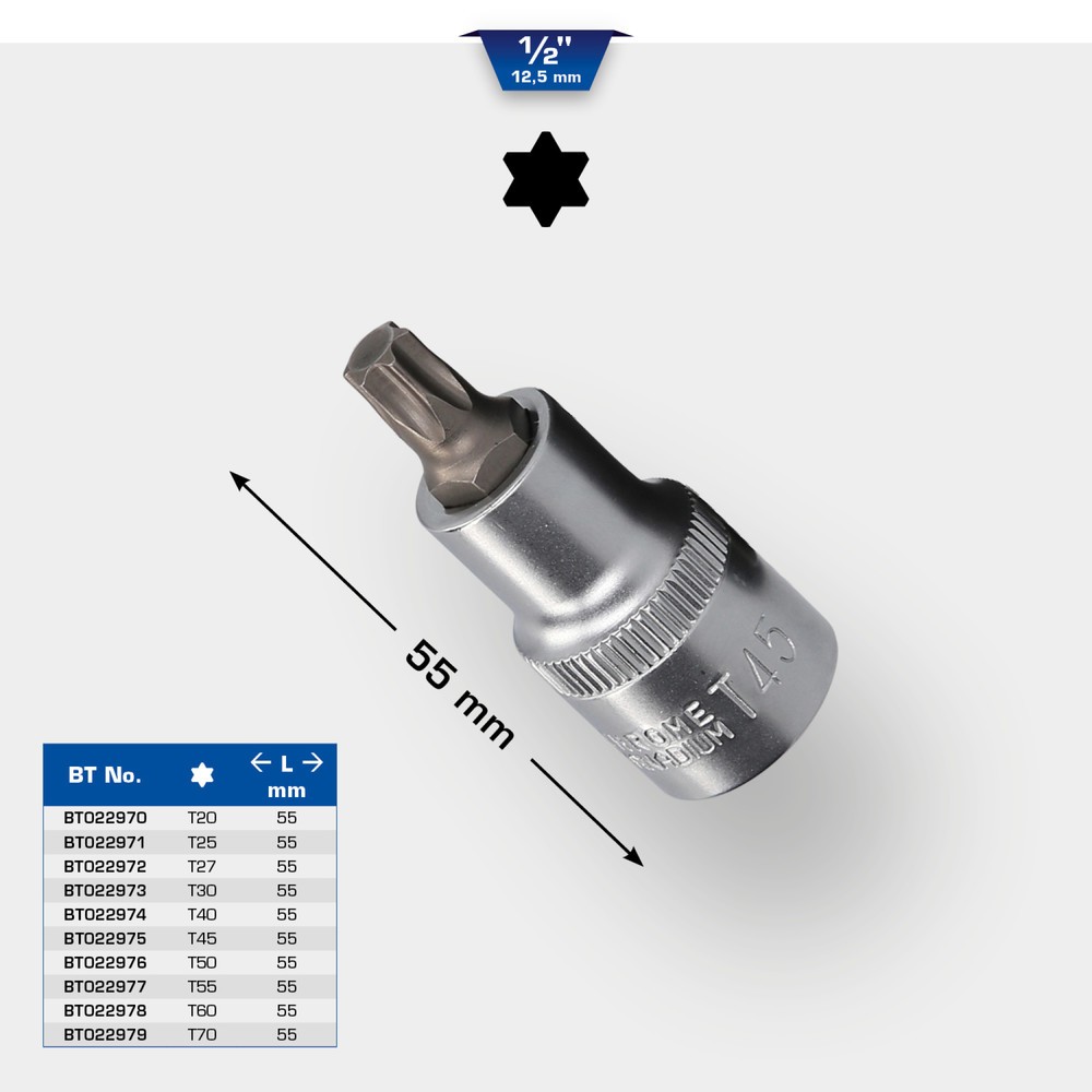 Produktabbildung Nr. 11: BRILLIANT TOOLS 1/2" Torx-Bit-Stecknuss, 55 mm lang, T60