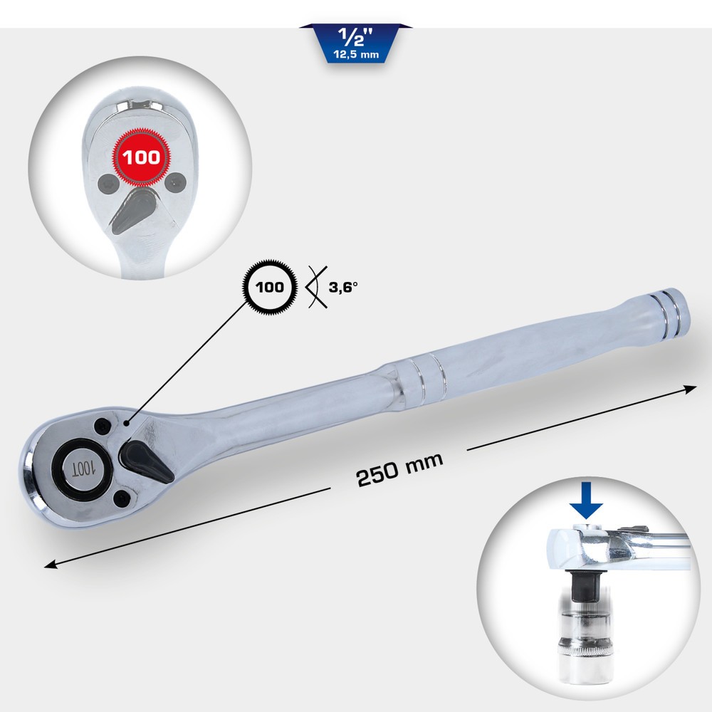 Produktabbildung Nr. 7: BRILLIANT TOOLS 1/2" Umschaltknarre mit Metallgriff