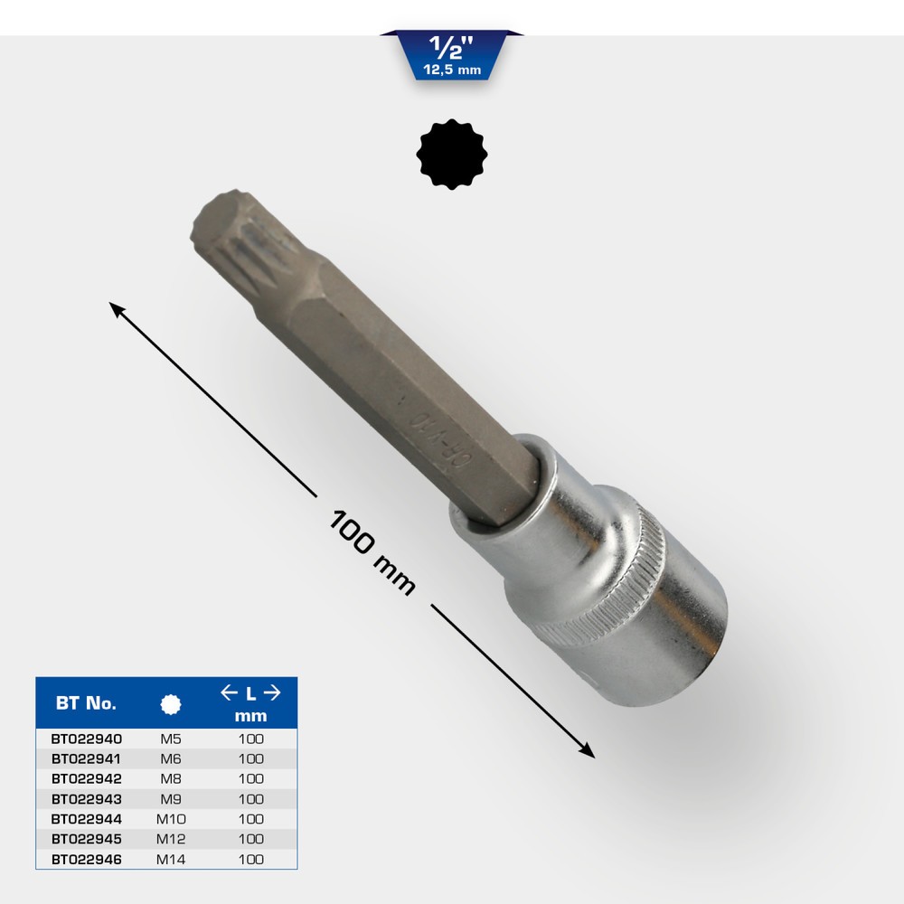 Produktabbildung Nr. 12: BRILLIANT TOOLS 1/2" Vielzahn-Bit-Stecknuss, 100 mm lang, M12