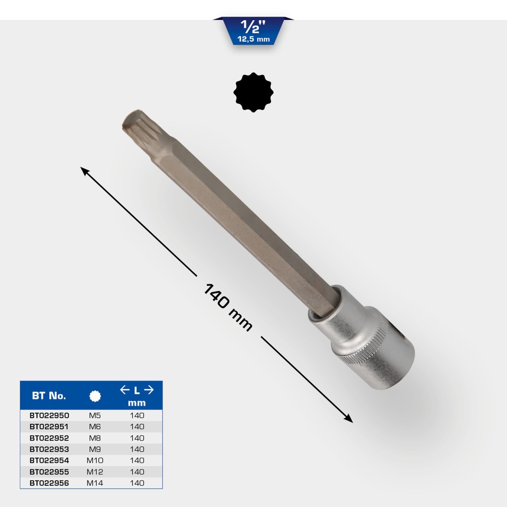 Produktabbildung Nr. 11: BRILLIANT TOOLS 1/2" Vielzahn-Bit-Stecknuss, 140 mm lang, M9