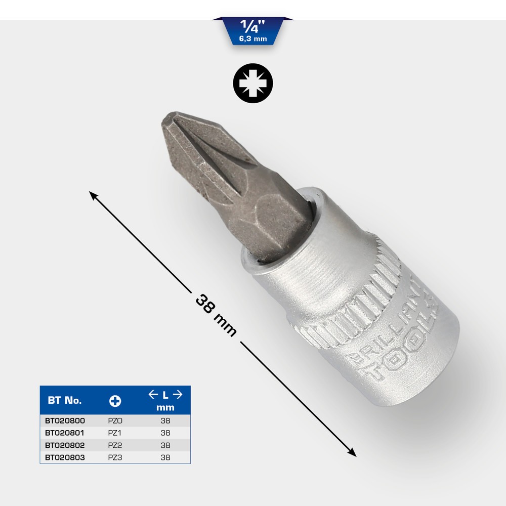 Produktabbildung Nr. 12: BRILLIANT TOOLS 1/4" PZ Kreuzschlitz Bit-Stecknuss, PZ1