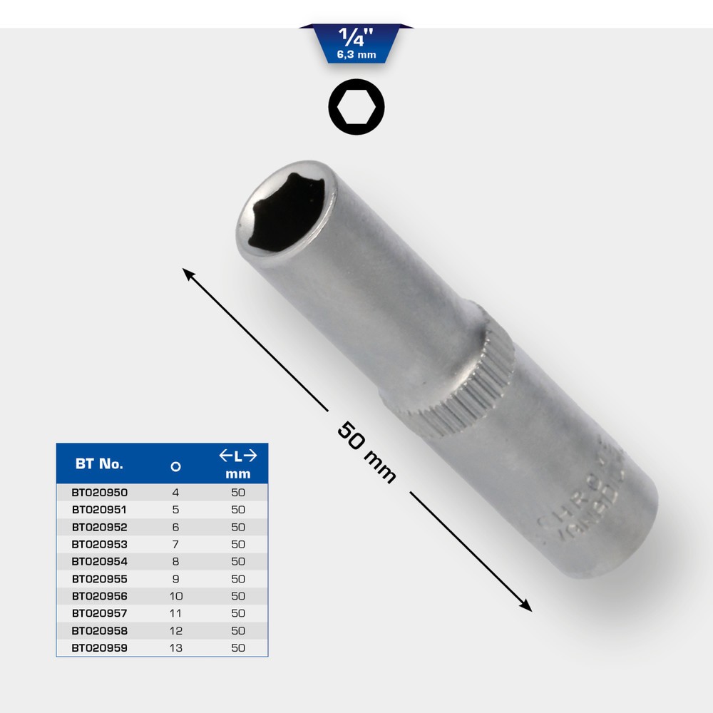 Produktabbildung Nr. 11: BRILLIANT TOOLS 1/4" Sechskant-Stecknuss, lange Ausführung, 6 mm
