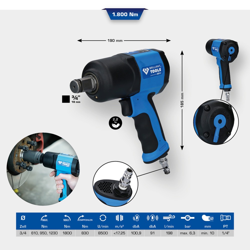 Produktabbildung Nr. 13: BRILLIANT TOOLS 3/4" Druckluft-Schlagschrauber, 1800 Nm
