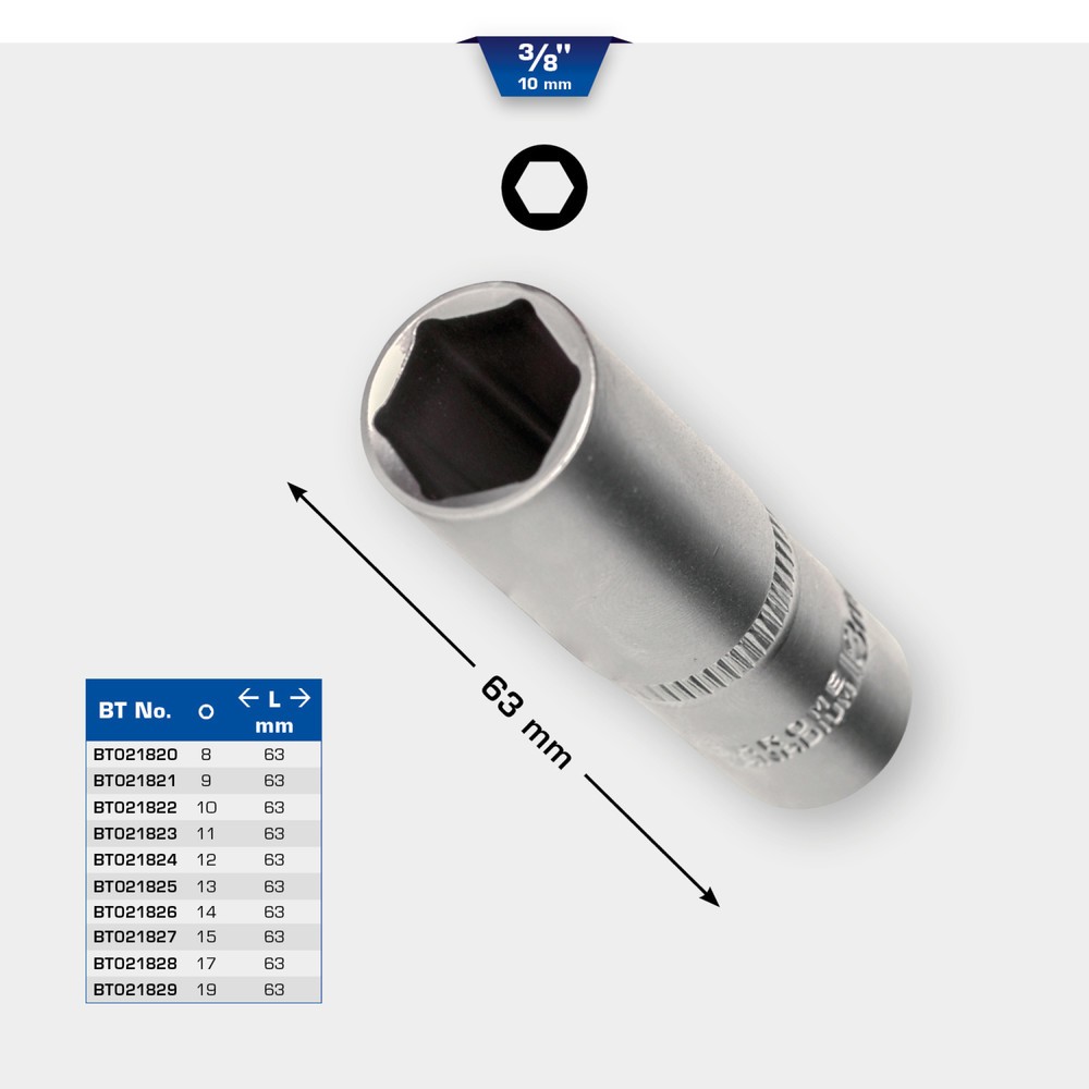 Produktabbildung Nr. 11: BRILLIANT TOOLS 3/8" Sechskant-Stecknuss, lange Ausführung, 8 mm