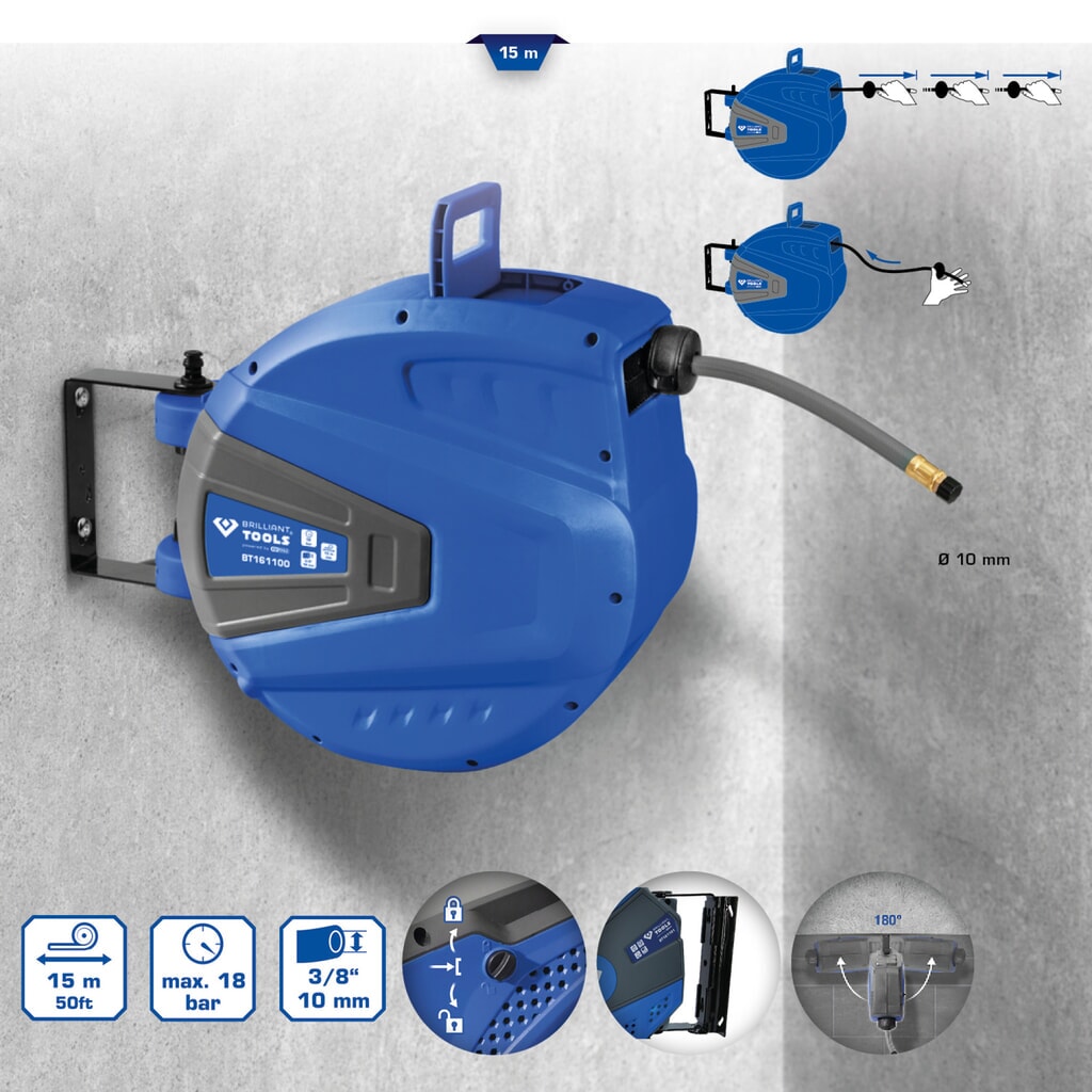 Produktabbildung Nr. 4: BRILLIANT TOOLS Automatischer Druckluftschlauch-Aufroller, Ø 10 mm x 15 m