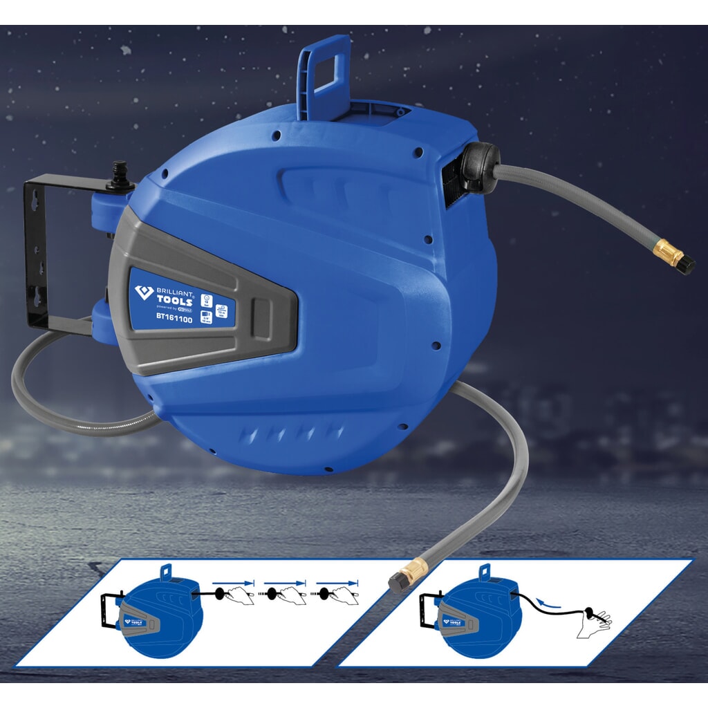 Produktabbildung: BRILLIANT TOOLS Automatischer Druckluftschlauch-Aufroller, Ø 10 mm x 15 m
