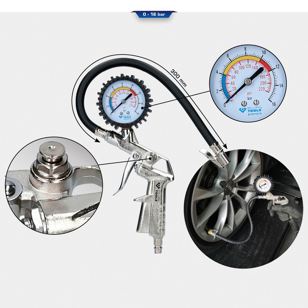 Produktabbildung Nr. 14: BRILLIANT TOOLS Reifenfüllmesser, 0-16 bar