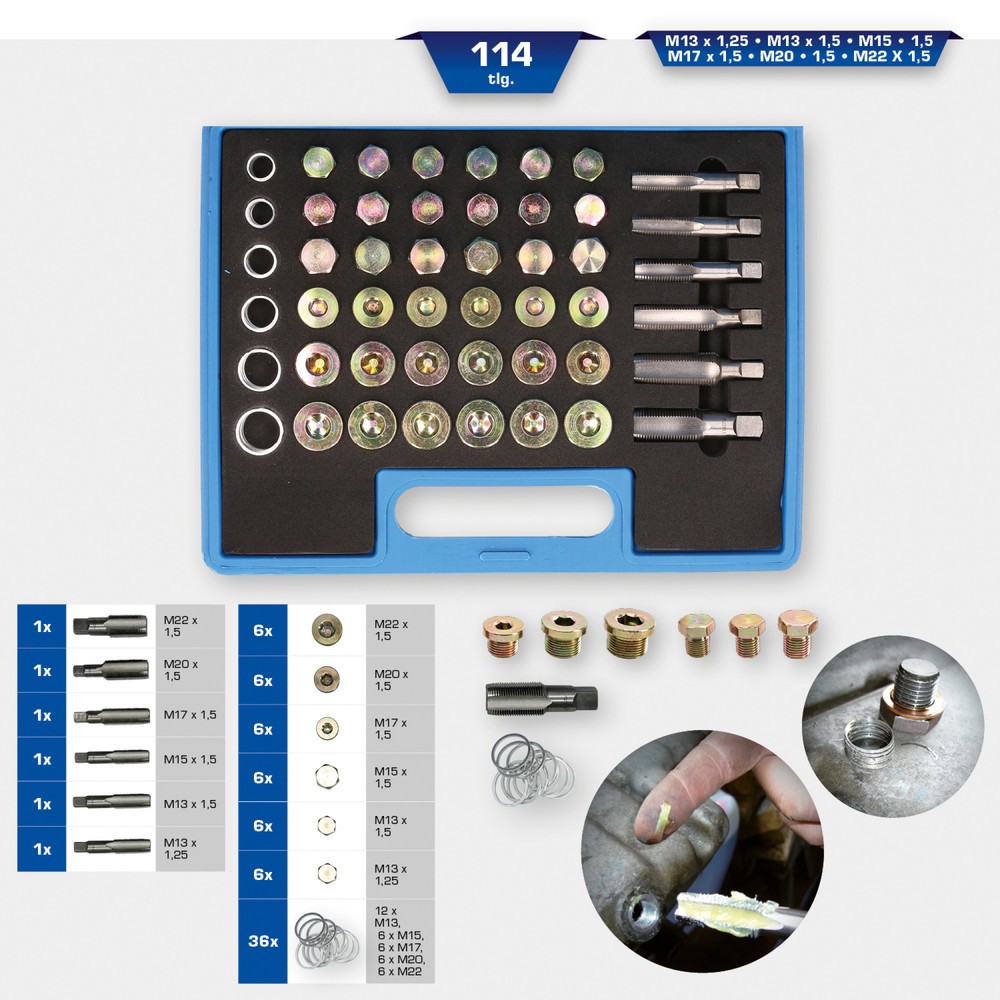 Produktabbildung Nr. 12: BRILLIANT TOOLS Reparatursatz für Öl-Ablassschrauben-Gewinde, 114-tlg