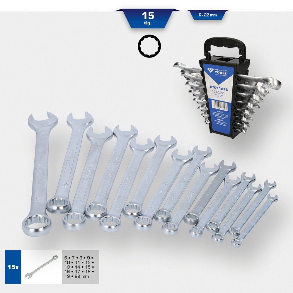 Produktabbildung Nr. 7: BRILLIANT TOOLS Ring-Maulschlüssel-Satz, 15-tlg