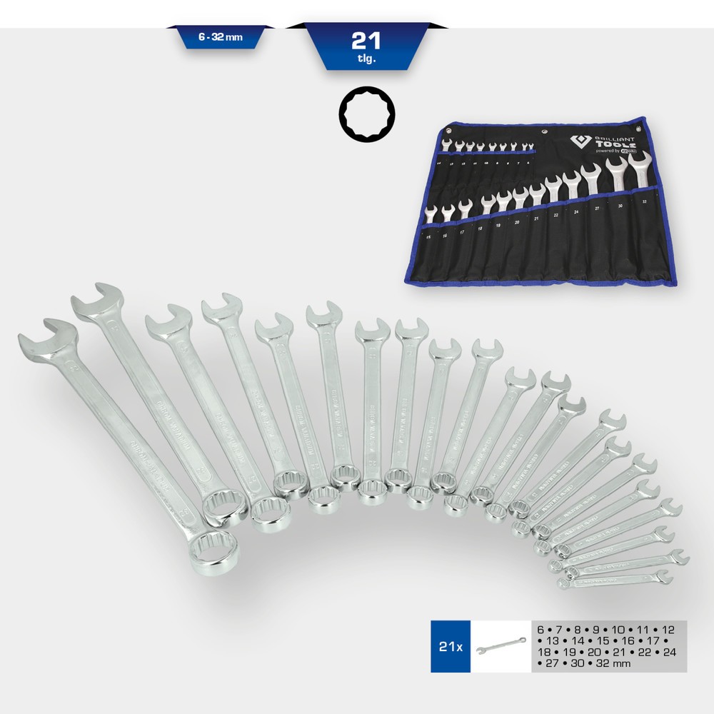 Produktabbildung Nr. 6: BRILLIANT TOOLS Ring-Maulschlüssel-Satz, 21-tlg