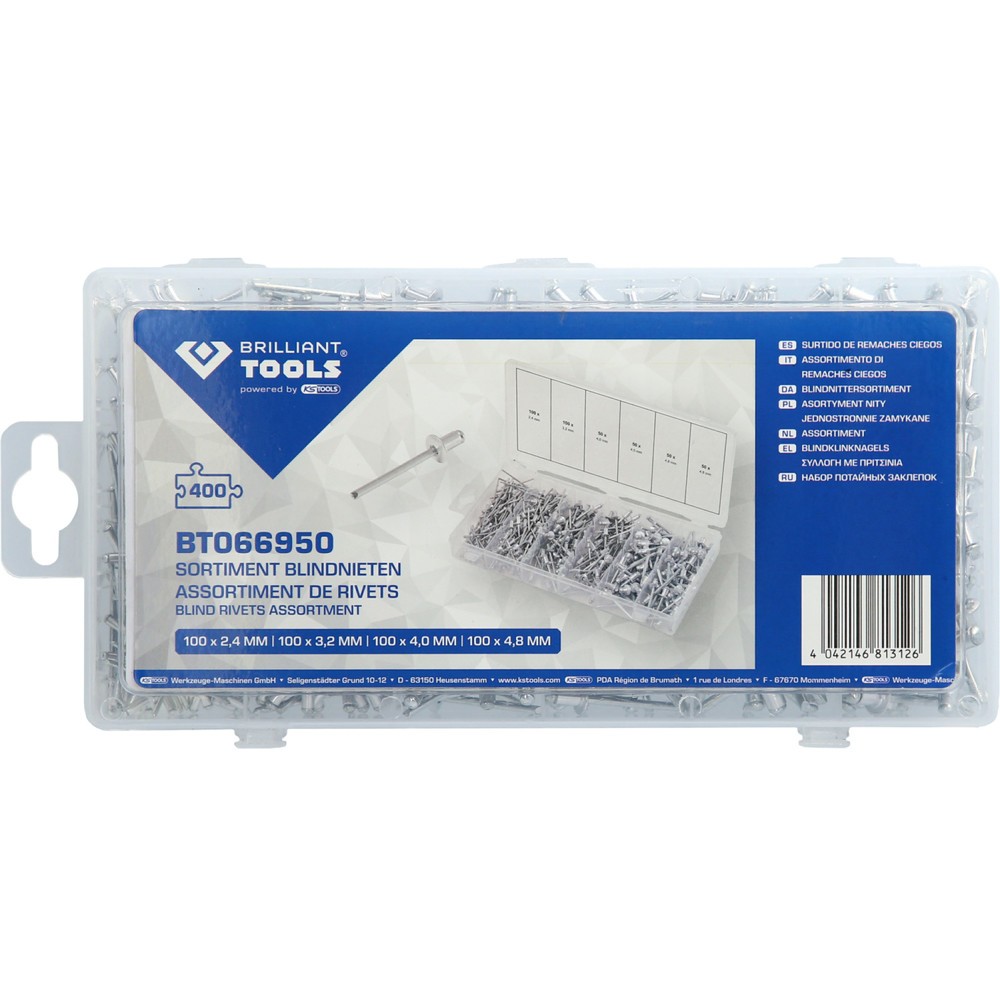 Produktabbildung Nr. 7: BRILLIANT TOOLS Sortiment Blindnieten, 400-tlg, 2, 4 - 3, 2 - 4 - 4, 8 mm