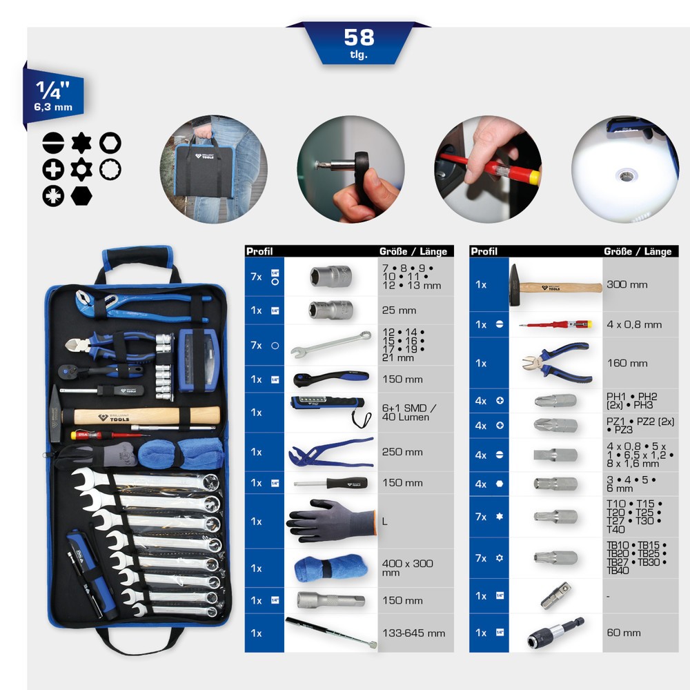 Produktabbildung Nr. 12: BRILLIANT TOOLS Werkzeug-Nylontasche, 58-tlg
