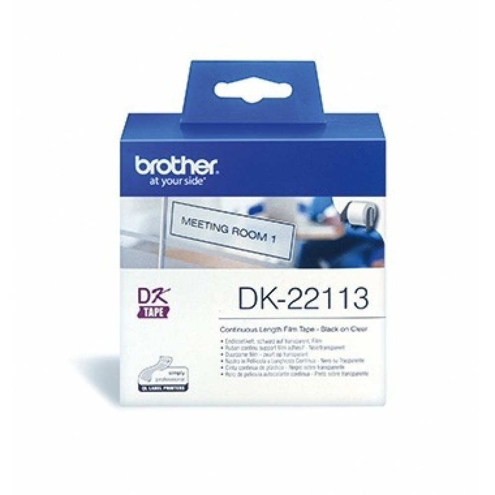 Produktabbildung: Brother Schriftbandkassette DK22113 62mmx15,24m schwarz auf transparent