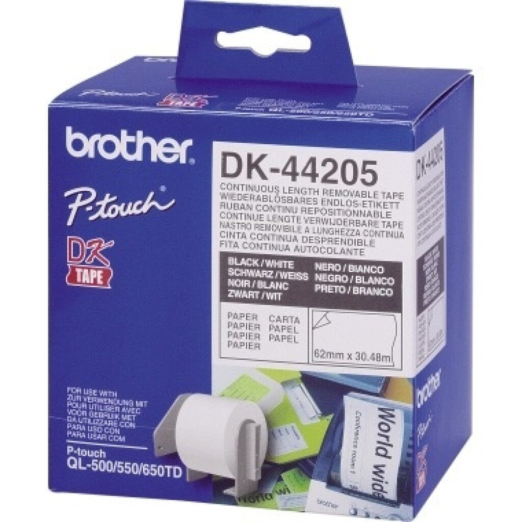 Produktabbildung: Brother Endlosetikettenrolle DK-44205 Papier wiederablösbar ws