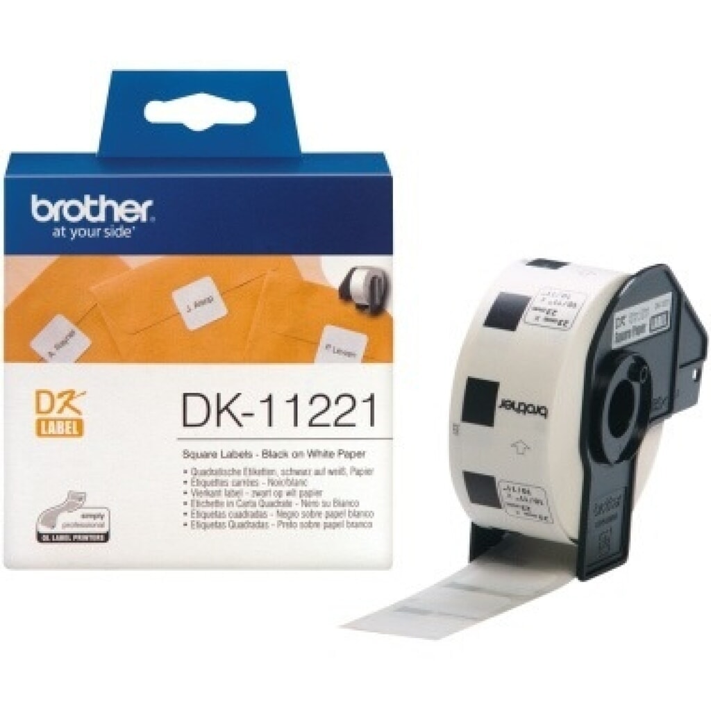 Brother EndlosetikettenrolleDK11221 23x23mm Papier quadrat. weiß Produktabbildung: Brother EndlosetikettenrolleDK11221 23x23mm Papier quadrat. weiß