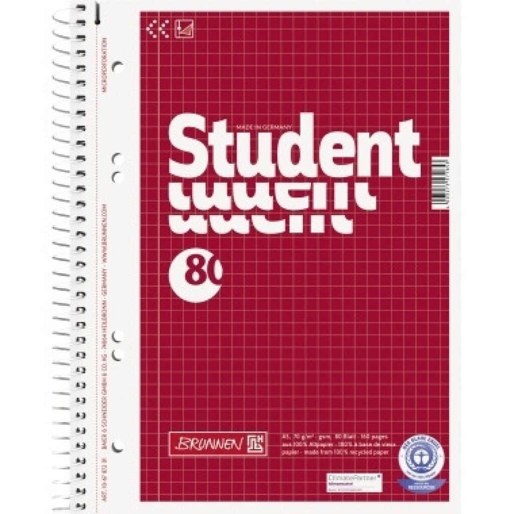 BRUNNEN Collegeblock 106787201 DIN A5 80Blatt kariert Produktabbildung: BRUNNEN Collegeblock 106787201 DIN A5 80Blatt kariert