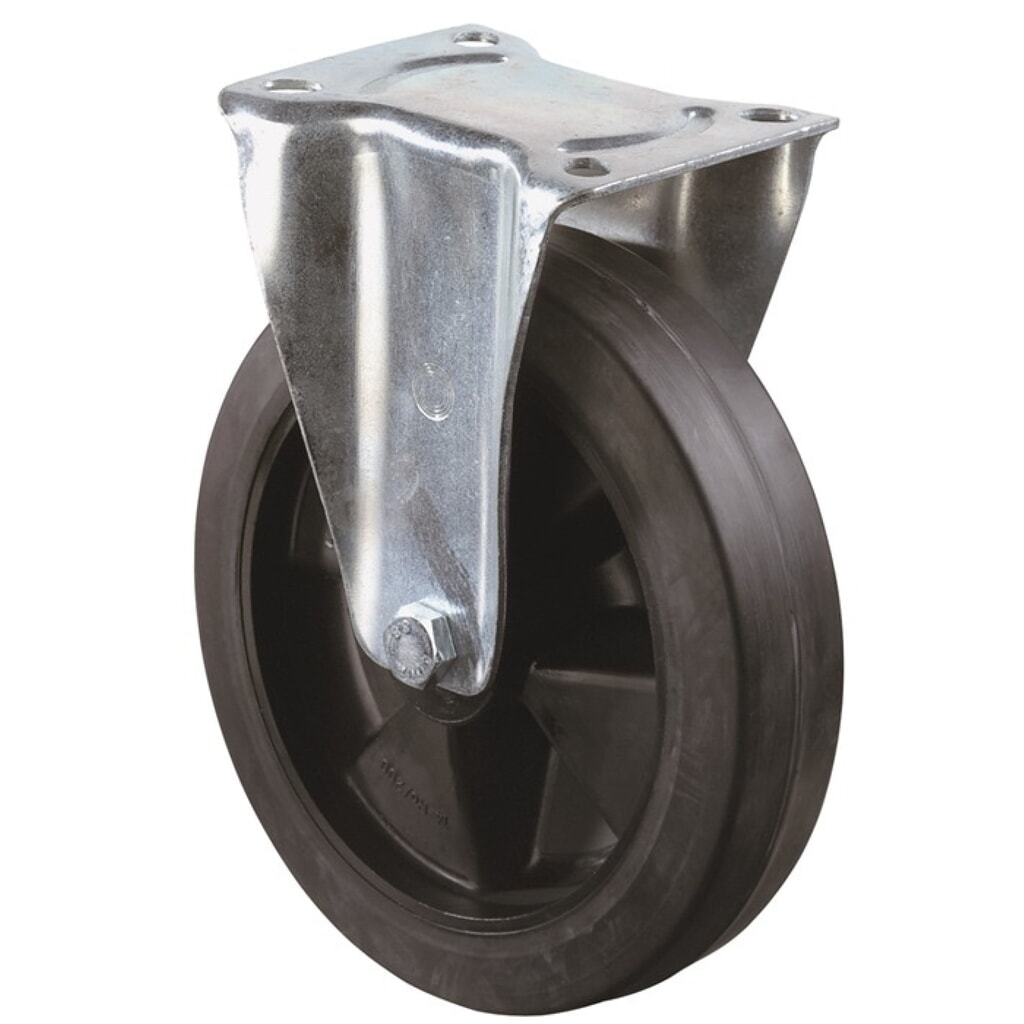 BS ROLLEN Bockrolle, Vollgummi, Rad-Ø 125 mm Tragfähigkeit 150 kg, Platte L115xB85 mm Produktabbildung: BS ROLLEN Bockrolle, Vollgummi, Rad-Ø 125 mm Tragfähigkeit 150 kg, Platte L115xB85 mm