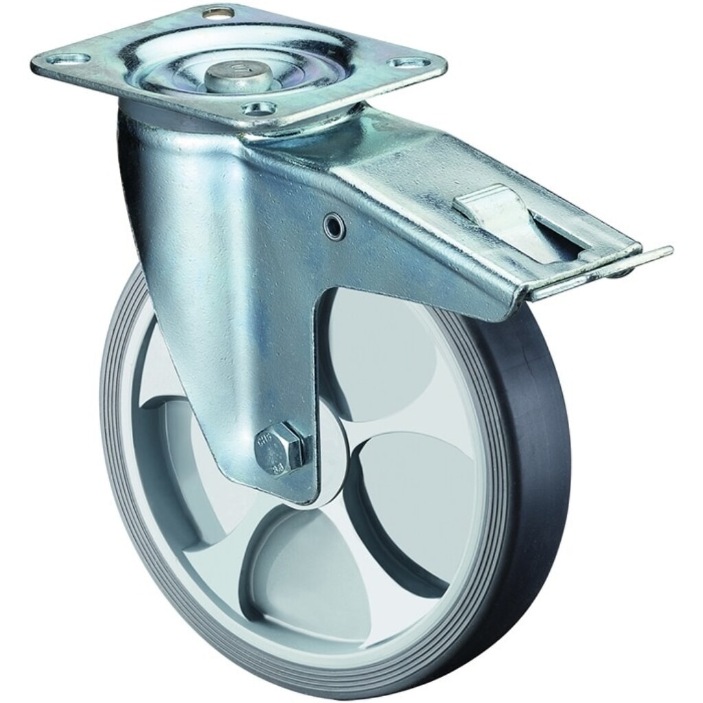 BS ROLLEN Lenkrolle, mit Totalfeststeller Kunststoff, Rad-Ø 100 mm Tragfähigkeit 110 kg, 104x80mm Produktabbildung: BS ROLLEN Lenkrolle, mit Totalfeststeller Kunststoff, Rad-Ø 100 mm Tragfähigkeit 110 kg, 104x80mm