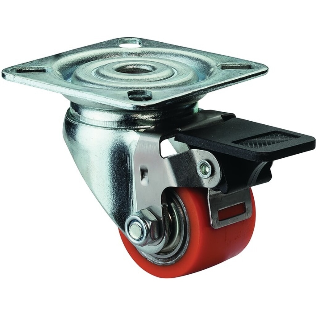 BS ROLLEN Lenkrolle mit Feststeller, mit Anschraubplatte kompakt, Rad-Ø 35 mm Tragfähigkeit 100 kg, Polyurethan Produktabbildung: BS ROLLEN Lenkrolle mit Feststeller, mit Anschraubplatte kompakt, Rad-Ø 35 mm Tragfähigkeit 100 kg, Polyurethan