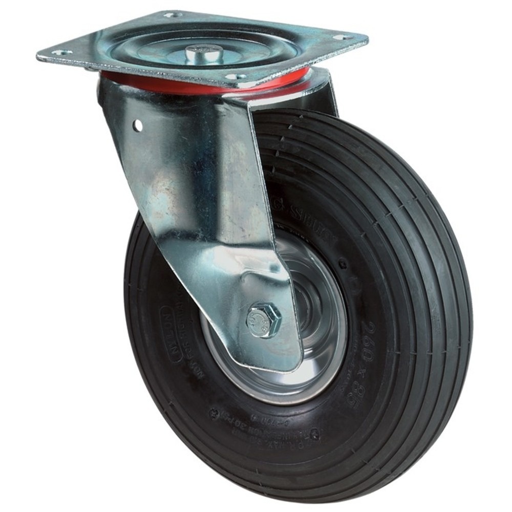 Produktabbildung: BS ROLLEN Luftrad, Lenkrolle mit Anschraubplatte, Rad-Ø 260 mm Tragfähigkeit 130 kg, Rillenprofil