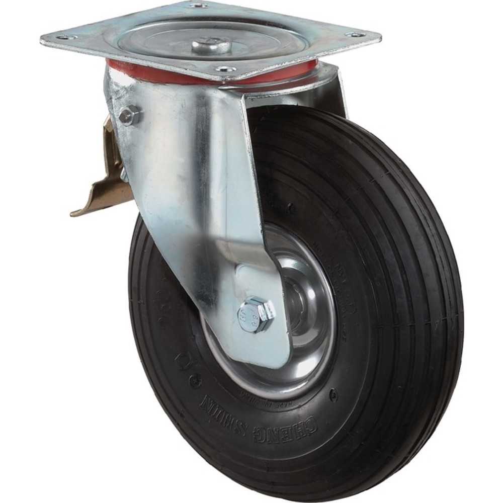 Produktabbildung: BS ROLLEN Luftrad, mit Anschraubplatte Lenkrolle, Rad-Ø 260 mm Tragfähigkeit 200 kg, Luftbereifung schwarz