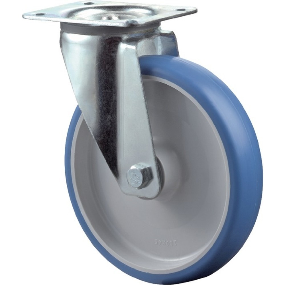 Illustration du produit: BS ROLLEN Roue directrice, polyuréthane, Ø de la roue 80 mm capacité de charge 125 kg, plaque L104xl80 mm, couleur de la roue bleue
