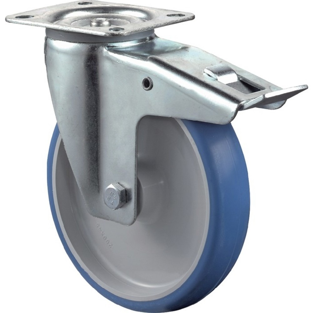 Illustration du produit: BS ROLLEN Roue directrice, avec blocage total, polyuréthane, Ø de la roue 100 mm, capacité de charge 125 kg, 104x80 mm, bleu