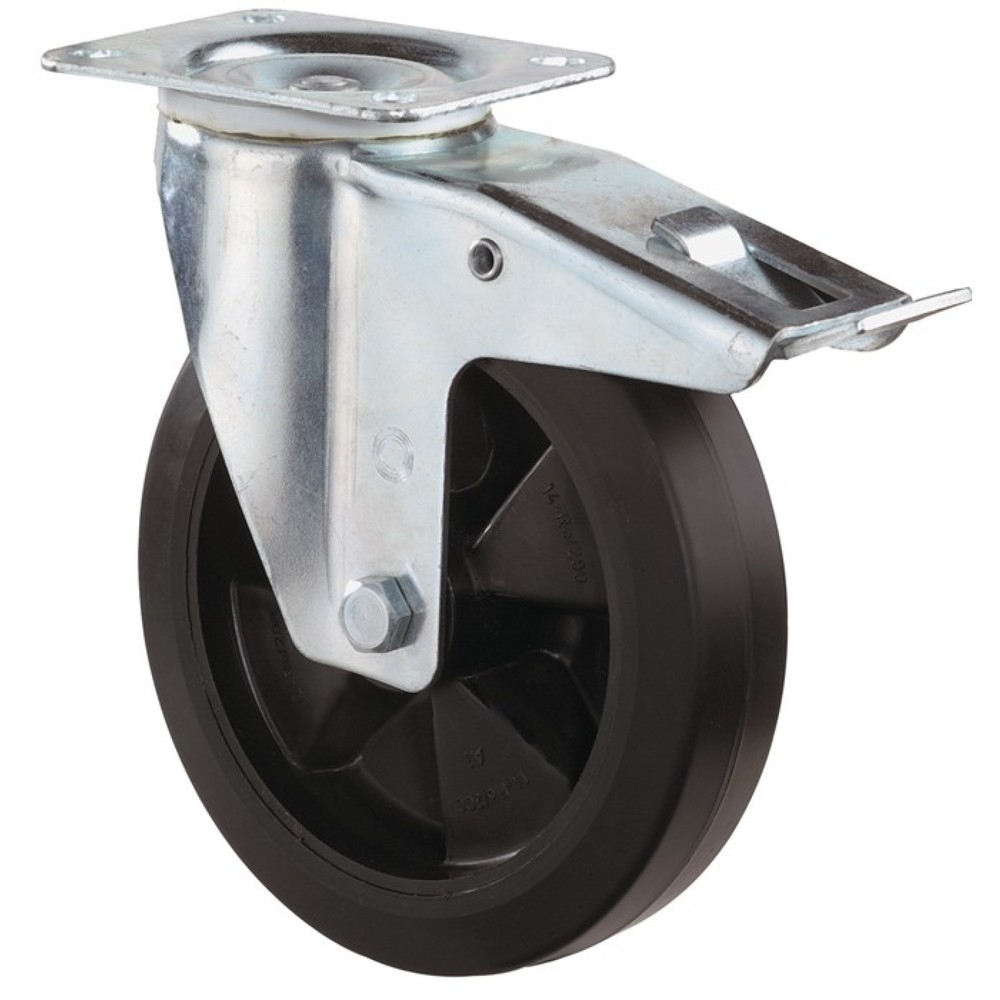 Illustration du produit: BS ROLLEN Roue directrice, avec blocage total, caoutchouc plein, Ø de la roue 100 mm, capacité de charge 140 kg, 104x80 mm
