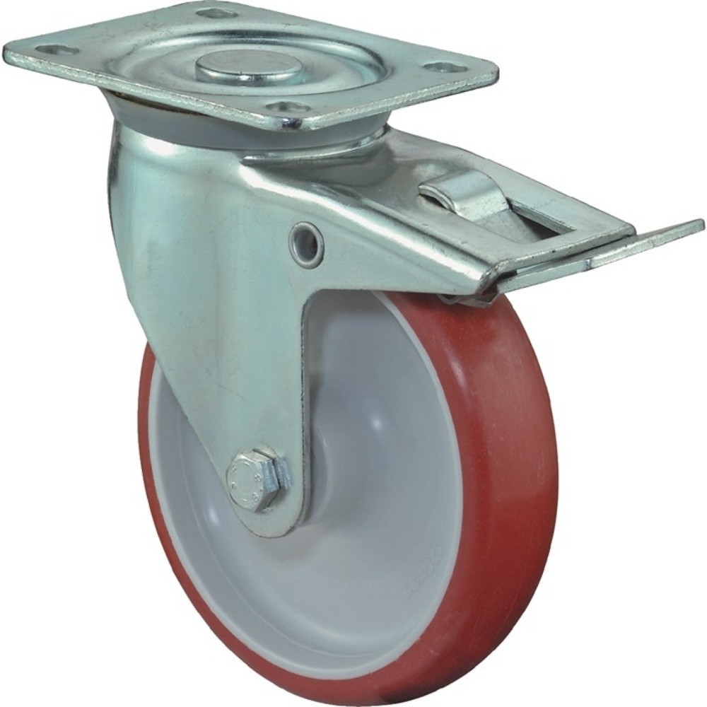 Illustration du produit: BS ROLLEN Roue directrice, avec blocage total, polyuréthane, Ø de la roue 125 mm, capacité de charge 150 kg, 104x80 mm, rouge