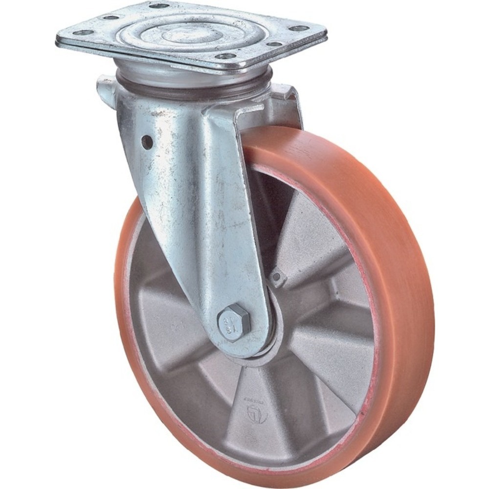 Illustration du produit: BS ROLLEN Roue directrice, avec plaque à visser, roues de Ø 100 mm, capacité de charge 200 kg, bandage polyuréthane moulé
