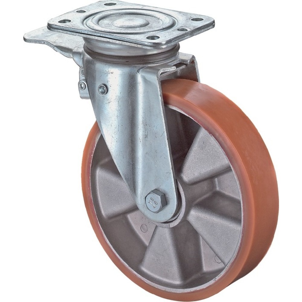 Illustration du produit: BS ROLLEN Roue directrice avec blocage total, avec plaque à visser, roulement à billes, Ø de la roue 80 mm, capacité de charge 120 kg, bandage en polyuréthane moulé