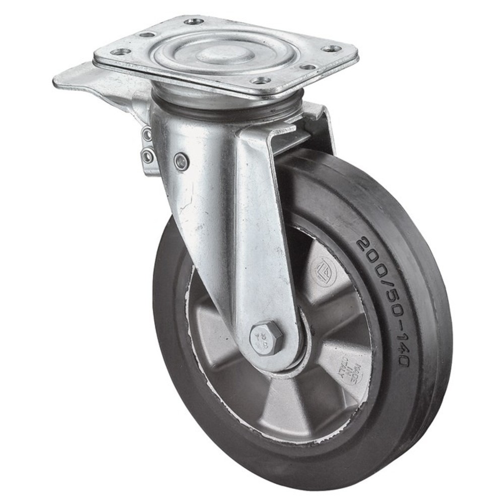 Illustration du produit: BS ROLLEN Roue directrice pour charges lourdes, blocage total, caoutchouc, roue Ø 160 mm, capacité de charge 300 kg, 135 mm 110 mm