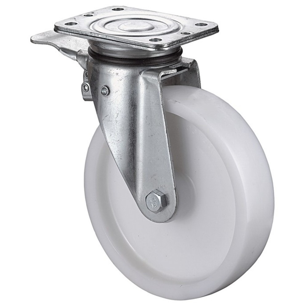 Illustration du produit: BS ROLLEN Roue directrice pour charges lourdes, avec dispositif de blocage, plastique, Ø de la roue 100 mm, capacité de charge 350 kg, 105x85 mm