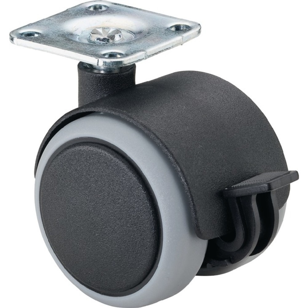 Illustration du produit: BS ROLLEN Roue double en plastique avec dispositif de blocage, avec plaque à visser, Ø de la roue 40 mm, capacité de charge 30 kg, plastique